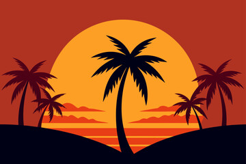 Sunset Background With Palm Trees
