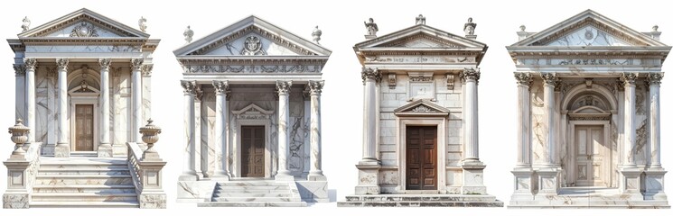 Fototapeta premium Four Classical Marble Building Facades with Doors and Columns transparent