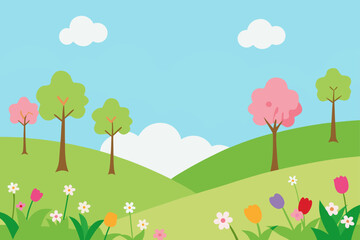 Fototapeta premium Watercolor Scene of Meadows in Spring Bloom