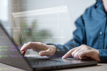 Software development business concept. Programmer coding computer. Developer programming web...