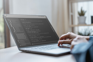 Software development business concept. Programmer coding computer. Developer programming web...