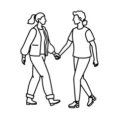 Continuous Single Line Drawing Of A Couple Walking Holding Hands For Love And Romantic Illustration