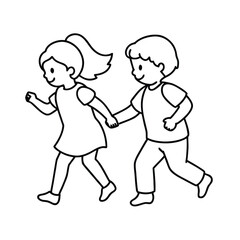 Continuous Single Line Drawing Of A Toddler Girl And Boy Playing Together For Childhood Illustration