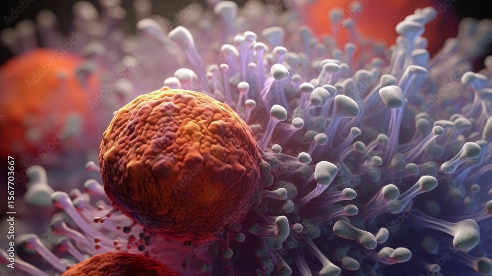 Poster this is a vivid close-up view of cellular structures. the image showcases intricate details of cells