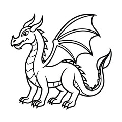 Fototapeta premium Dragon In Line Art Style Vector Illustration For Fantasy Mythical Creature Concept Design