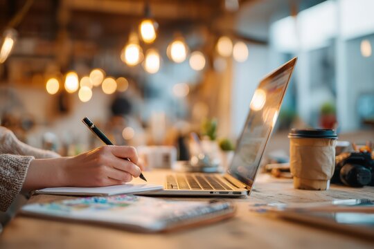 an Asian graphic designer working on a laptop at a creative studio - Powered by Adobe