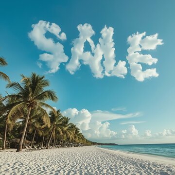 Palm trees and summer skywriting with SALE cloud
