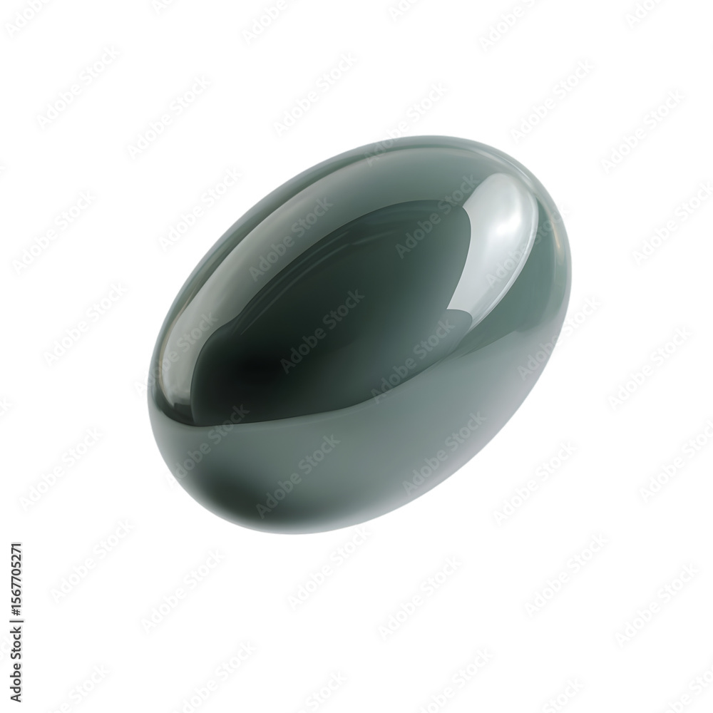 Fototapete a smooth, glossy gray stone with reflections rests against a stark black backdrop, offering a minima
