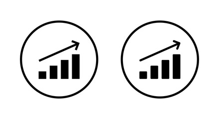 Growth bar chart with upward trend arrow icon. Increase, success, and financial rise symbol inside circular outline