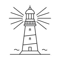 Lighthouse Tower In One Line Drawing Style For Coastal Beacon And Navigation Design