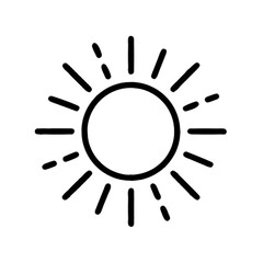 Fototapeta premium Vector illustration of a sun icon with rays, outline style - summer, light, and sunny weather concept 
