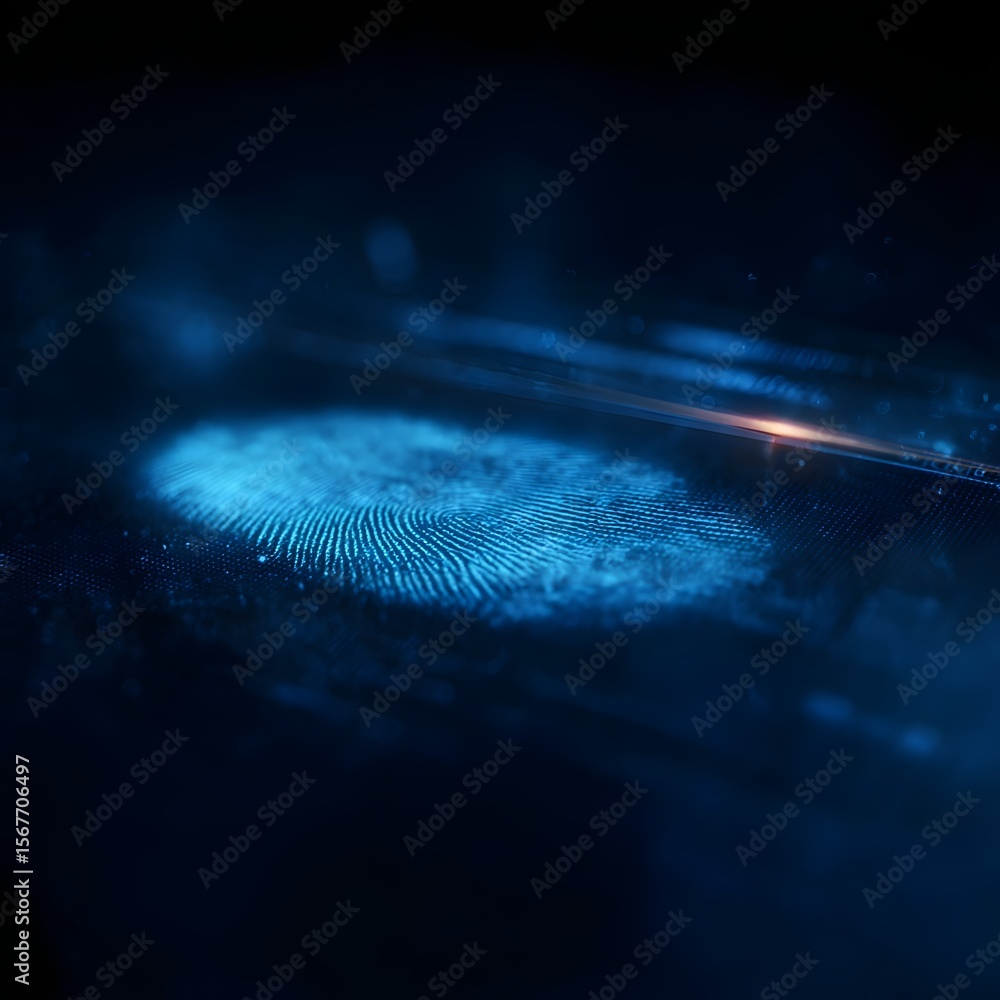 Poster futuristic fingerprint scanning on a transparent digital interface