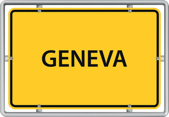GENEVA - vector illustration of yellow town road sign
