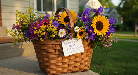 Summer Wildflower Basket on Porch