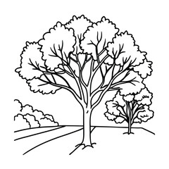 Obraz premium Single Continuous Line Art Tree In Park Alley For Outdoor Nature Landscape Vector Design