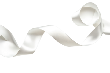 Elegant white ribbon on black background flowing curve luxury design wrapping decoration on transparent background