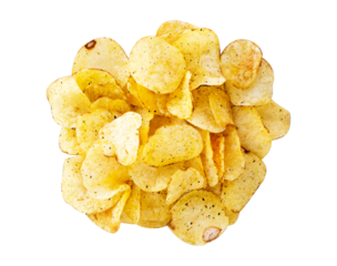 potato chips isolated on white background. shot with high angle view