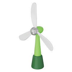 Wind turbine with green blades and clean power symbol for eco energy 3d illustration