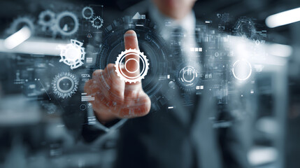 Businessman Engaging Workflow Automation in a High-Tech Setting