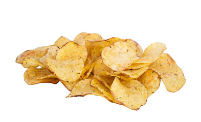 pile of potato chips on white background isolated