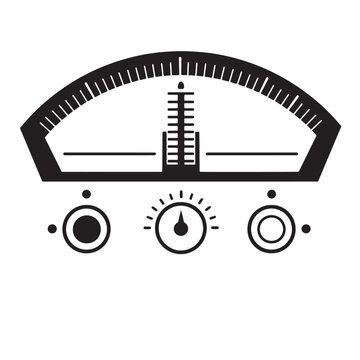 Black and white illustration of mechanical gauge with three control knobs