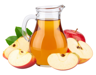  Glass Jug of Apple Vinegar Juice with Sliced Apples Around, Isolated on Transparent Background PNG
