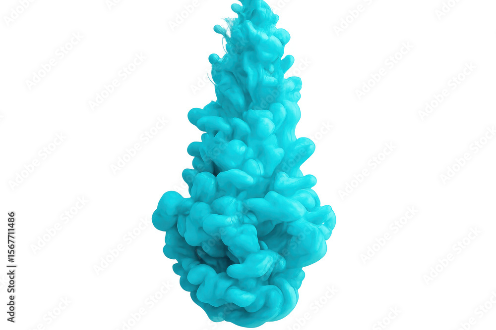 Aufkleber turquoise ink cloud expanding and swirling underwater with transparent background, creating a beauti