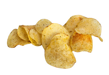 group of potato chips on white background