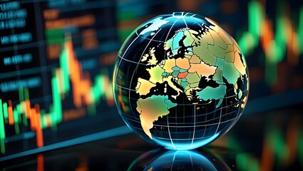 Glass globe with financial chart earth world