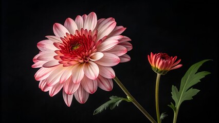 Minimalistic Composition of Red and Pink Daisy on Black