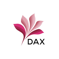 Obraz premium Abstract Pink Flower Petals Logo with Typography , DAX Later Logo, Elegant Gradient Botanical Emblem with Text DAX , Creative Nature-Inspired Logo Concept Isolated on White. 