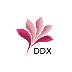 Abstract Pink Flower Petals Logo with Typography , DDX Later Logo, Elegant Gradient Botanical Emblem with Text DDX , Creative Nature-Inspired Logo Concept Isolated on White.
