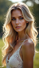 Naklejka premium Beautiful blonde girl with long hair