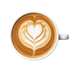 Top view of latte art coffee with heart shape, isolated on transparent background Generative Ai.