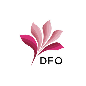 Abstract Pink Flower Petals Logo with Typography , DFO Later Logo, Elegant Gradient Botanical Emblem with Text DFO , Creative Nature-Inspired Logo Concept Isolated on White.
