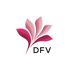 Abstract Pink Flower Petals Logo with Typography , DFV Later Logo, Elegant Gradient Botanical Emblem with Text DFV , Creative Nature-Inspired Logo Concept Isolated on White.
