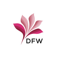 Abstract Pink Flower Petals Logo with Typography , DFW Later Logo, Elegant Gradient Botanical Emblem with Text DFW , Creative Nature-Inspired Logo Concept Isolated on White.
