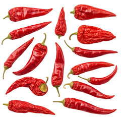 Spicy dry red chili pods isolated on clear background Generative Ai.