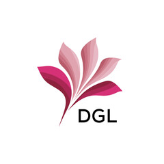 Abstract Pink Flower Petals Logo with Typography , DGL Later Logo, Elegant Gradient Botanical Emblem with Text DGL , Creative Nature-Inspired Logo Concept Isolated on White.
