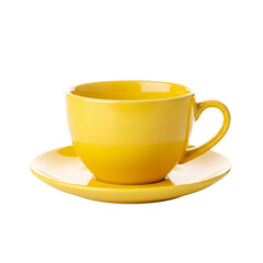 Yellow ceramic cup with saucer isolated on white background Generative Ai.