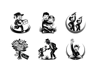 Fototapeta premium Icons celebrating teachers with students giving flowers, thank you notes, and showing appreciation