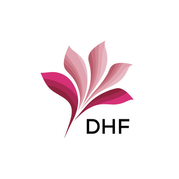 Abstract Pink Flower Petals Logo with Typography , DHF Later Logo, Elegant Gradient Botanical Emblem with Text DHF , Creative Nature-Inspired Logo Concept Isolated on White.
