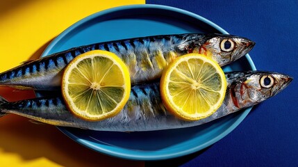 Fresh anchovies served on lemon slices in a vibrant dish against a colorful backdrop