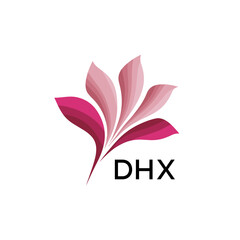 Abstract Pink Flower Petals Logo with Typography , DHX Later Logo, Elegant Gradient Botanical Emblem with Text DHX , Creative Nature-Inspired Logo Concept Isolated on White.
