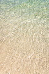 Crystal clear ocean water on the shores of a tropical island.