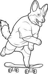 Corgi Skater Skateboard Animal Vector Graphic Art Illustration