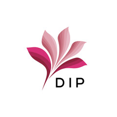 Abstract Pink Flower Petals Logo with Typography , DIP Later Logo, Elegant Gradient Botanical Emblem with Text DIP , Creative Nature-Inspired Logo Concept Isolated on White.
