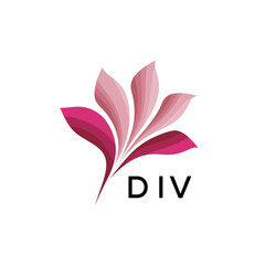 Abstract Pink Flower Petals Logo with Typography , DIV Later Logo, Elegant Gradient Botanical Emblem with Text DIV , Creative Nature-Inspired Logo Concept Isolated on White.
