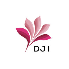 Abstract Pink Flower Petals Logo with Typography , DJI Later Logo, Elegant Gradient Botanical Emblem with Text DJI , Creative Nature-Inspired Logo Concept Isolated on White.
