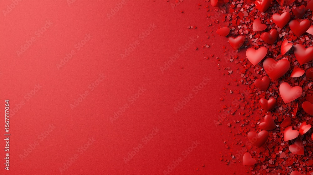 Poster gradient red background confetti copy space gradient red background with heart shaped confetti, roma